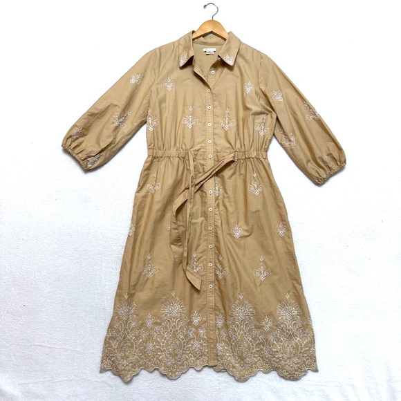 Shoshanna Sz M Francois Dress Embroidered Cotton Button Front Belt - Picture 6 of 10